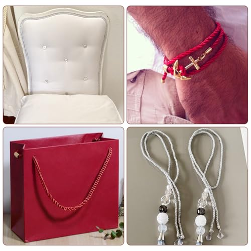 4 Rolls Polyester Twisted Cord 3mm Shiny Touw Cords Touw Decoratieve 3Ply Polyester Cords 4 Kleuren Twisted Cord voor hangende decoratie gordijnen Tieback Bag koorden 3