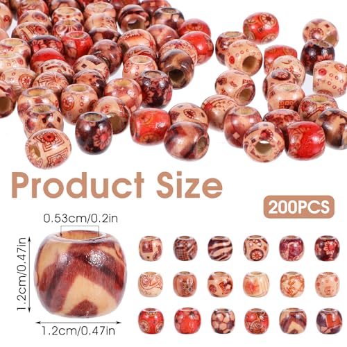 200st Geschilderde houten kralen met groot gat Natural Wood kralen voor Strijken Diverse patronen kralen Haar vlecht kralen voor DIY ketting, armbanden 3