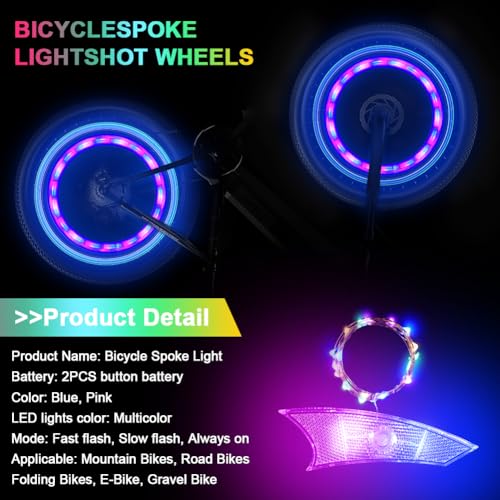 Verpakking van 4 Fietswielverlichting, Fiets LED-wielverlichting met 3 knipperende modus, Waterdicht LED-licht, Waterdicht Neon-licht, Wiel-spaken, Fiets, Wielverlichting 5