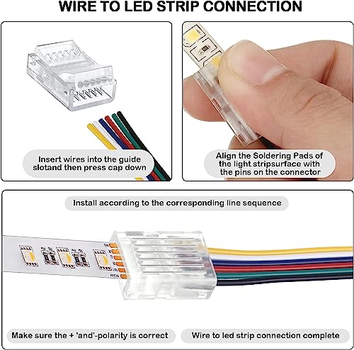 10st LED Light Connector 6Pin 12mm LED Strip Connector Solderless met 16.4ft DC 12V leddraad voor waterdichte of niet-waterdichte 12mm brede LED transparante spoorverlichting 5