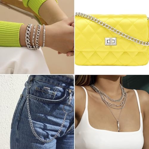 3M Facet messing Curb kettingen 10 x 6,5 x 1,8mm Diamond Cut kettingen Twisted dikke Link Extender Kettingen met Spool voor DIY ketting sieraden maken, Platinum 3