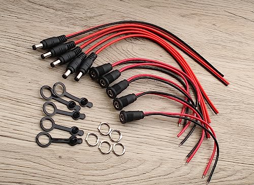 5 Paren 18 AWG 12V 5A 5.5mm x 2.5mm DC Voeding, DC Pigtail Kabel, 5.5mm x 2.5mm DC Connector, Panel Mount Connector voor Videobewaking CCTV Camerakabel