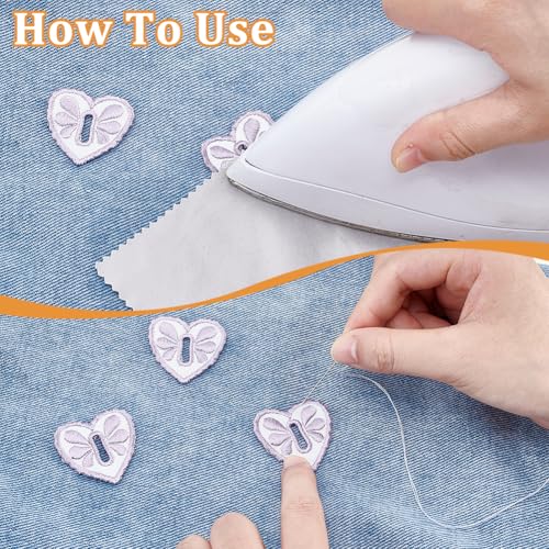 20 stuks geborduurd hart ijzer op patches, 35mm brede naaiknop haak Applique stof kleding Patches voor Jeans kleding DIY ambachten, Lavender 3