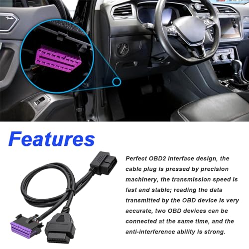 OBD2-OBD-II-Y Rechthoekige splitter uitbreidingskabel, OBD2--16 Pinplug aan dubbele OBD2--16 Pin Socket, Adapter Kabel (50cm) 3