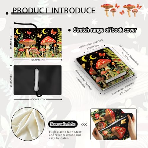 Mushroom Boekhoes Jumbo Stretch Boekhoes Wasbaar Herbruikbare Boeken Beschermer voor Harde Hoes Studieboeken Paperback tot 40 x 48,5 cm