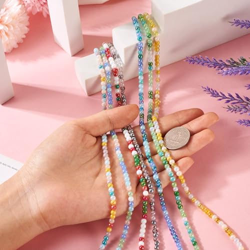 7 onderdelen Galvaniseren Glazen kralen 4mm AB gekleurde ronde glazen kralen voor DIY ketting armbanden sieraden maken, Gat: 0,9mm 4