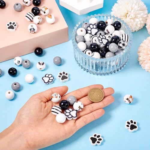 230 st. Honden Hout Europese kralen Mooie honden Husky & Shepherd & Bulldog ronde houten spacer kralen 15mm Hout grote hole kralen voor DIY armband sieraden maken 5