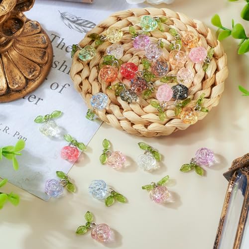 28st Glazen bedeltjes Bloem/Cross/Lotus Seed Pod Dangle Charms Transparant Crystal Lampwork Dangle Charms voor ketting oorbellen sieraden maken 3