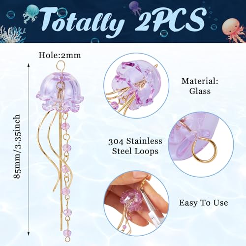 Kwallen van glas Wind Chime Dangle Charms met gebogen Drop Bar Charms Tassel Kettingen Ocean Theme Dangle oorbellen voor DIY oorbellen sieraden hangende decor, glas 4