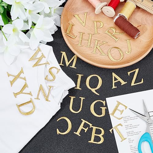 26 stuks geborduurde brieven Patches, Desoratieve Kant Borduren Appliques voor ambachten Kleding Decoratie Reparatie Kleding Rugzak Goud 5