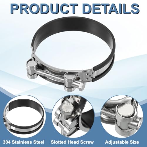 104-112mm T Bolt slang klem, 2 stuks Rubber gevoerde Inlet Intercooler Pijpbuisklemmen 304 Roestvrij stalen Radiator slangklem voor 4.1"-4.4" buis 3