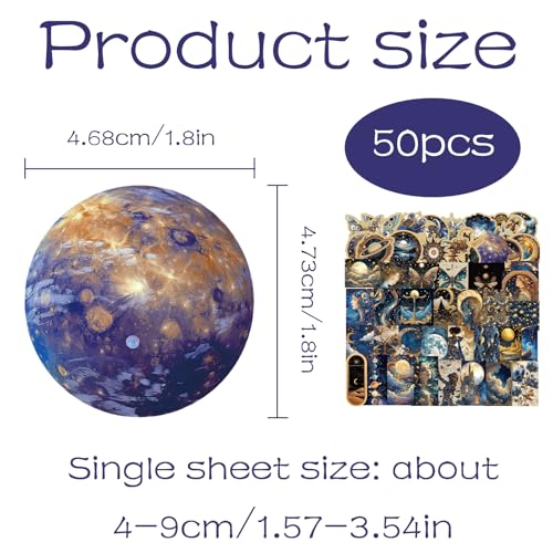 Cosmic Swirl Series Sticker Set, 50 stuks Sterren Sky Fantasy Scrapbook Stickers Sterren Maan Waterdichte Stickers Esthetiek voor Journal, Laptop, Fiets, Motorfiets, Helm, Skateboard