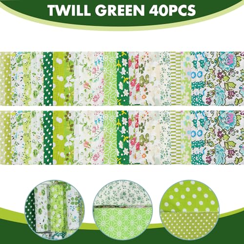 40 Rolls Katoen Quiltstof Bloempatronen, 20 Styles Pre-Cut 2.5 x 19.69 Inch Groene stoffen Strips 6x50cm, 2 Rolls Per Design voor DIY Crafts Naaien, Poppenkleding 4