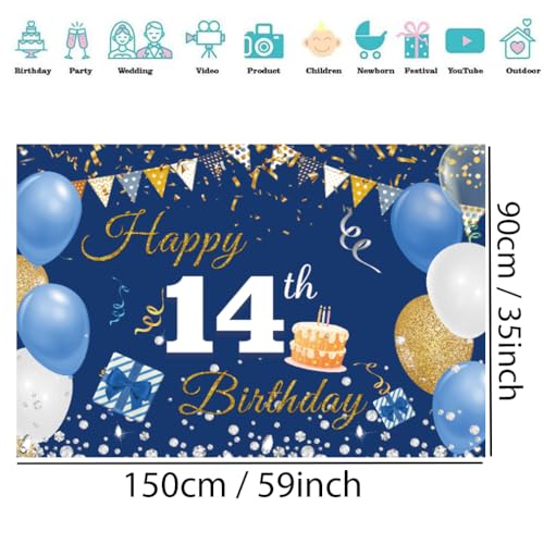 14e verjaardag decoratie jongen meisjes,14e verjaardag banner blauw,14e verjaardag stof teken poster,14e verjaardag achtergrond banner jongen verjaardag feest decoratie