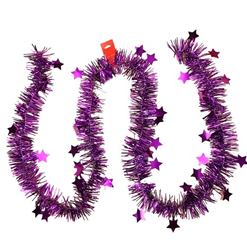Shiny Foil Kerst Garland, 20 m Star Lametta Garland, Kerstversiering, Hangende Decoratie voor bruiloft, Kerstmis, Nieuwjaarsavond, Verjaardag, Feest, Carnaval, Decoratie, Paars