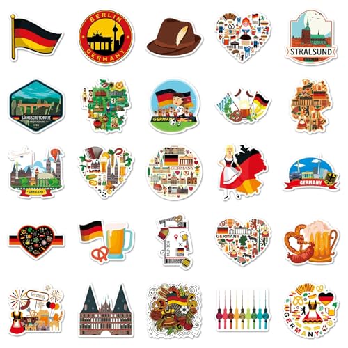 Duitsland Travel Stickers voor tieners en volwassenen, 50 stuks, Duitse waterdichte Vinyl Sticker Set, Auto, Motorfiets, Fiets, Skateboard, Snowboard, Bagage, Laptop, Koffer, Helm, Motorfiets 4