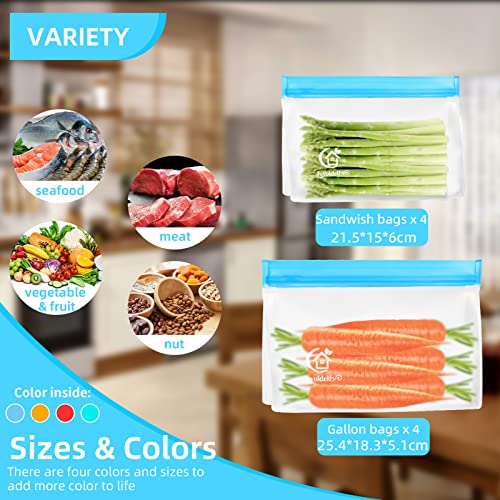 Herbruikbare voedselzakken, PEVA bevroren zakken met rits, 8 stuks