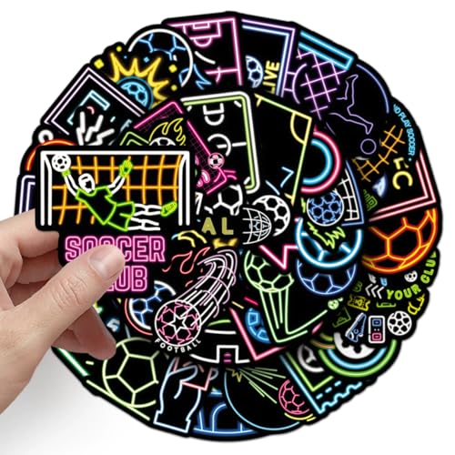 Neon Voetbal Stickers voor tieners Volwassenen 50 stuks Neon Voetbal Vinyl Stickers Set Auto Motorfiets Fiets Skateboard Snowboard Bagage Laptop Koffer Helm Motorfiets Computer