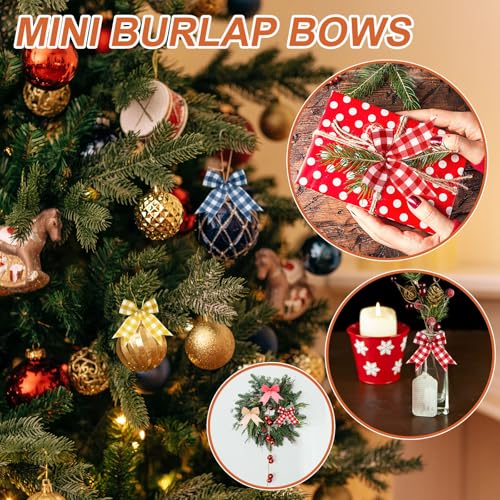 10.5cm Mini Burlap Bows for Crafts, 12 stuks Handgemaakte Bows met Bow, Natural Decorative Decoration, Pre-tied Christmas Bow voor Festival, Holiday Party Supplies 5