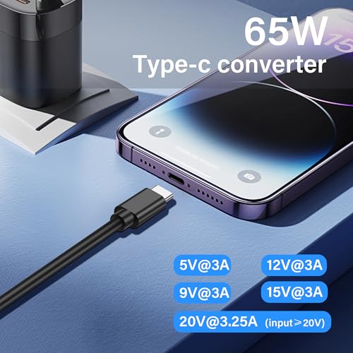 PD 65W DC naar USB C Kabel DC 5521 Bus naar type C Plug Power Charging Kabel met DC 5525 7450 7909 4530 4017 Vierkante Converters Ondersteuning 5V 9V 12V 15V 20V voor telefoon, Tablet 3