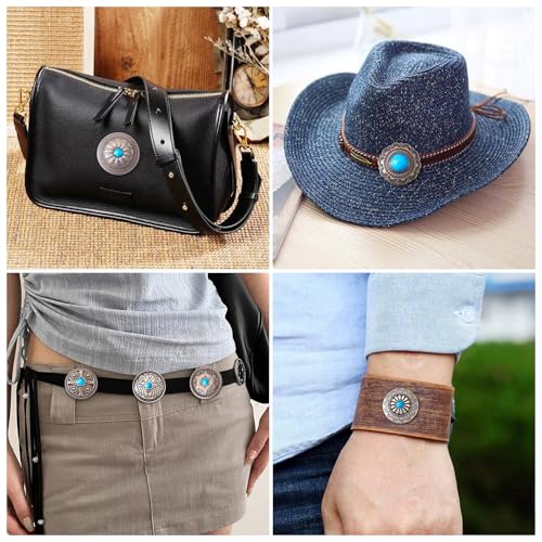18 st Schroeven terug Knoppen Grave Bloem patroon Legering Decoratieve knop Deep Sky Blue Imitatie Turquoise Retro Schroef Rives voor tas lederen ambachten 5