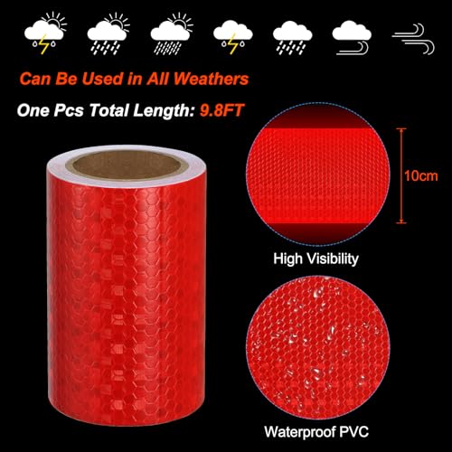 Reflectieve tape, 2 rollen 10 cm x 20 m, waterdichte self-Adhesive Zeer zichtbaar, Outdoor Warning Safety Tape Reflector voor Vrachtwagen, Trailer, Auto, Rood 3