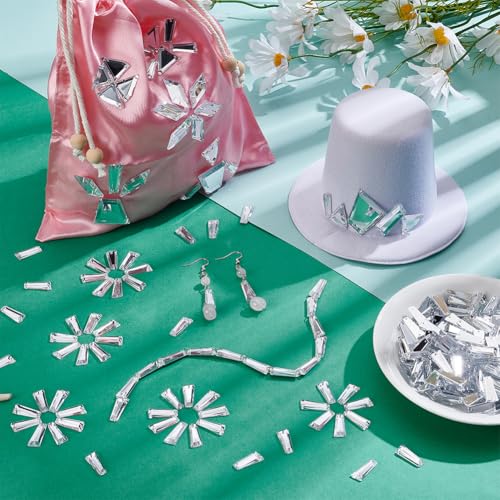 120 st. 7 stijlen Naaispiegel Rhinestones, Acryl spiegel Naaikralen Flat Terug Spiegel Pieces met gat onregelmatige spiegel Losse kralen voor naaien Craft DIY 4