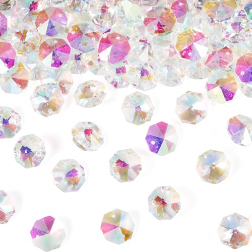 100 st. Octagonale kristal kralen, 2 holes, Roze Facet Glas Het verbinden van Links, Kroonluchter Prism Sun Catcher Vervanging kralen voor Hangende Hang hangers sieraden