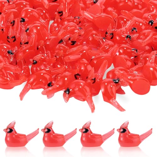 100 st. Mini Rode Kardinaal Vogel Beeldjes van Hars, gloeiend in de donkere kleine kerstversiering voor geschenk miniatuur tuin cake decoratie ambachten