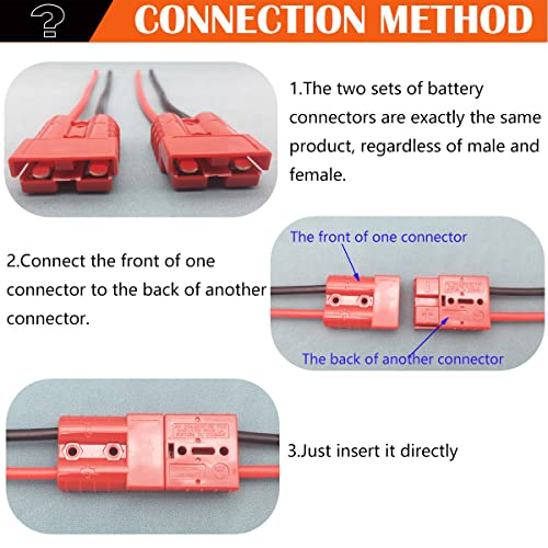 Batterij aansluiting, 50 A 600 V batterij snelle aansluiting, stekker, snelle aansluiting/scheidingsplug, met 25 cm 10 AWG kabel (2 sets, rood) 5