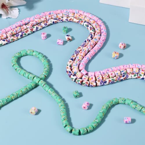 4 onderdelen Barrel Polymer Klei Kralen 4 Kleuren Bloem patronen 6mm Kolom Handgemaakte Polymer Klei Kralen Losse Spacer Kralen Bulk voor DIY armband ketting sieraden maken 3