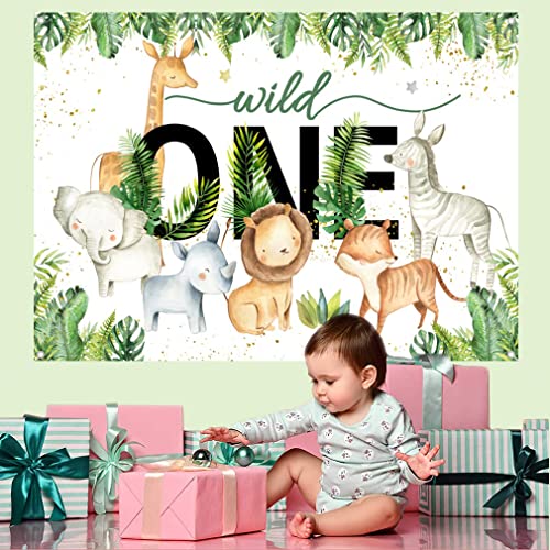 Safari Wild One Achtergrond Tekenfilm Safari Dier Eerste Verjaardag Jungle Jongen 1e Verjaardag Party Decoratie Fotografie Achtergrond Pastel, 1.5m 5