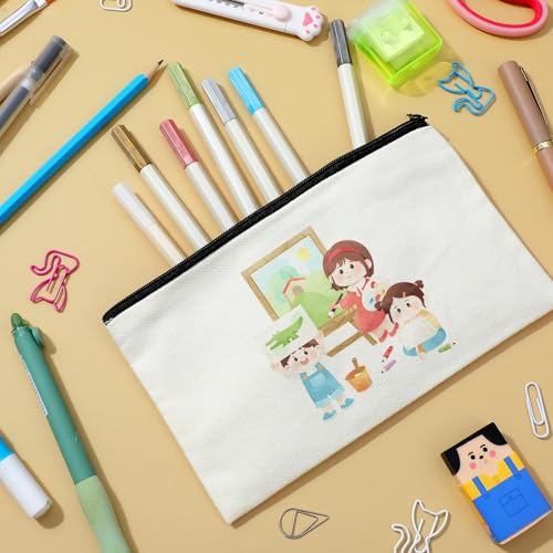 6 stuks blanco katoenen canvas DIY Craft ritstassen, Canvas rits zak, multifunctionele make-up zakken, potlood dozen, Travel Storage (Wit, 20,5 cm x 12 cm) 4