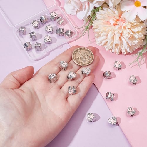 24st Borstkanker Bewustzijn Kralen, Roze Ribbon Kralen met Rhinestones Groot gat voor armband ketting DIY sieraden maken, Gat: 4mm 3