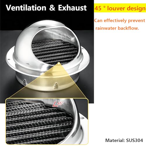 Roestvrij staal Ventilatie Grille, Uitlaatlucht Ventilatie met Insect Bescherming, Uitlaatkap, Ventilatie Grille, Balvorm, voor Uitlaat, Ventilatie, 130 mm, Weerbestendige Grille 3