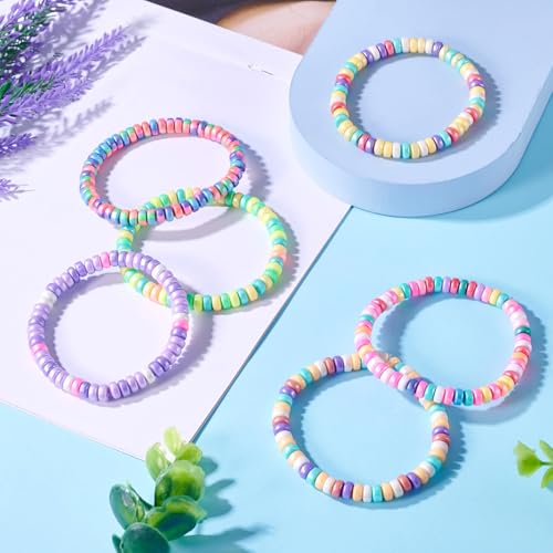 6 st Heishi kralen armbanden voor vrouwen polymeer klei stretchy surfer armband gemengde kleur stapelbare sieraden boho zomer strand armband, 3-1-8 inch binnendiameter, geen edelsteen,, Geen edelsteen 3