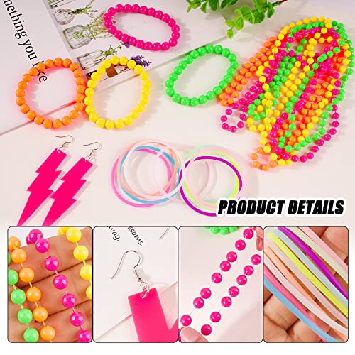 20 stuks dames kostuum 80s kleurrijke Neon Pink Ketting oorbellen armbanden Accessoires Kleding Retro voor 80s Themafeest Carnaval Party 3