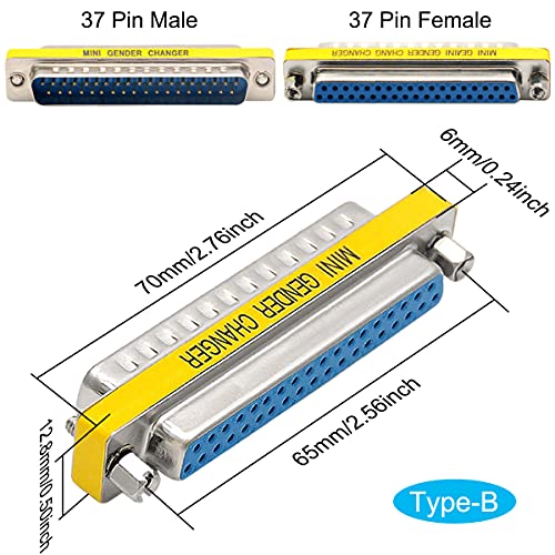 6PCS DB37 Man tot man tot vrouw, RS232 Genderwisselaar, 37 Pin Data Transfer Port Adapter Connector 3