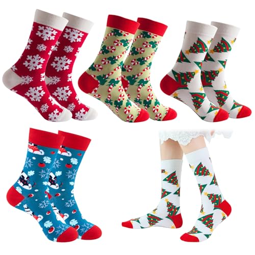 Kerstsokken voor vrouwen, 4 paar werkdagen, kerstpatroon, comfortabele katoenen sokken, maat 39-42, Multicolor, 39-42 EU, Multicolour