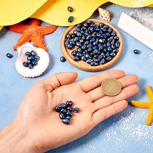 100st Zoetwater Parels Kralen Zwarte Rijst Vorm Natural Cultured Parel Kralen Fit DIY Vrouwen oorbellen ketting bruiloft sieraden maken 7~10mm, Gat: 1.8mm 5