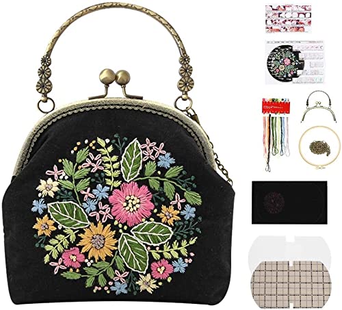 Borduurset voor beginners, vintage handtas, tas, borduurset met patroon en instructies (Engelse taal niet gegarandeerd), bamboe borduurwerk frame en gereedschappen
