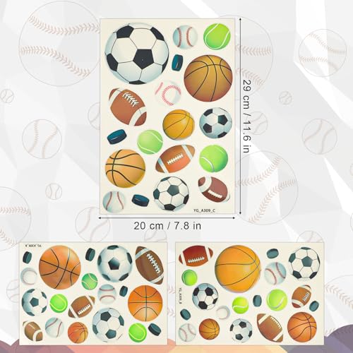 3Pcs Glow in the Dark Sports Stickers, Luminous Wall Stickers Sportballen Basketbal Basketbal Voetbal Rugby Wanddecoratie voor jongens Kamers Sportschool Party