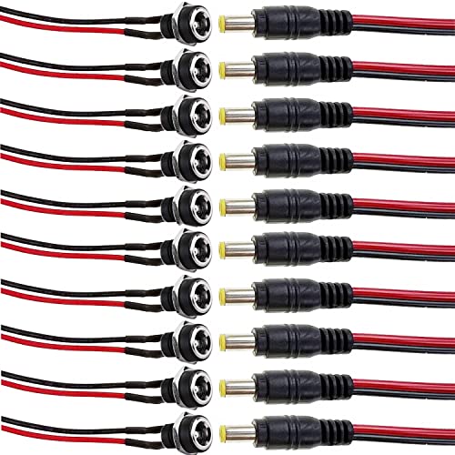 5,5 mm x 2,1 mm DC Flush Socket 12 V Plug DC Connector DC Hollow Plug 10 Pieces 5.5 mm x 2,1 mm DC Power Jack Socket met kabel, voor audio/video/Mobile Phone/Surveillance Camera's