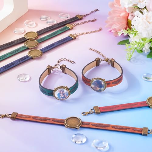 Vintage DIY Armbanden maken Kits lederen koord met Legering Blanco Base Transparant Glas Cabochons Lederen DIY Armbanden maken Kits voor handgemaakte ambachten sieraden maken