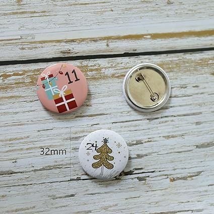 Set van 2 Advent Calendar Numbers, Knoppen Nummer 1-25 voor de kerstkalender DIY ambachten voor Jute Bags, Pins (Kleurrijk Goud) 4