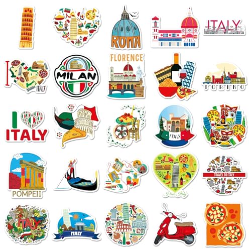 Italië Stickers voor tieners en volwassenen, 50 stuks, Italië Waterdichte Vinyl Sticker Set, Auto, Motorfiets, Fiets, Skateboard, Snowboard, Bagage, Laptop, Koffer, Helm, Motorfiets, Computer