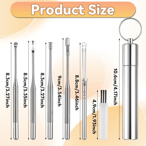 6 Pack Premium roestvrij staal oor picking Set, roestvrij staal oorwas schoonmaakhulp, oorwas Curette verwijdergereedschappen voor mannen en vrouwen 3