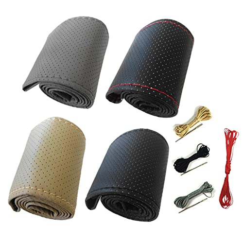 Lederen autostuurwielhoes, Universele autostuurwielhoes Handnaaien Geperforeerde microvezel lederen stuurwielhoes voor 38cm Diameter (Grijs) 3