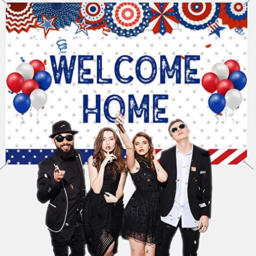 Welkom thuis banner decoratie, wit en blauw welkom terug thuis achtergrond decor, militaire thuiskomst gebruik retour partij accessoires, 150cm x 90cm 4