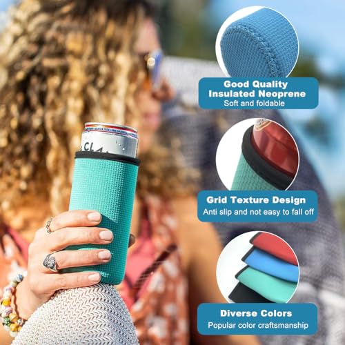 Bierkoelhoes voor minder dan 12oz/330ml Slim Can, 4 stuks geïsoleerd Neopreen kan sleeves Non Slip Can koeler houder voor bier Drank - zwart rood groen blauw 5